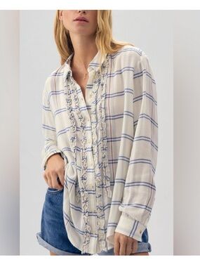 Anthropologie Pilcro Ruffled Tuxedo Plaid Button Down Shirt